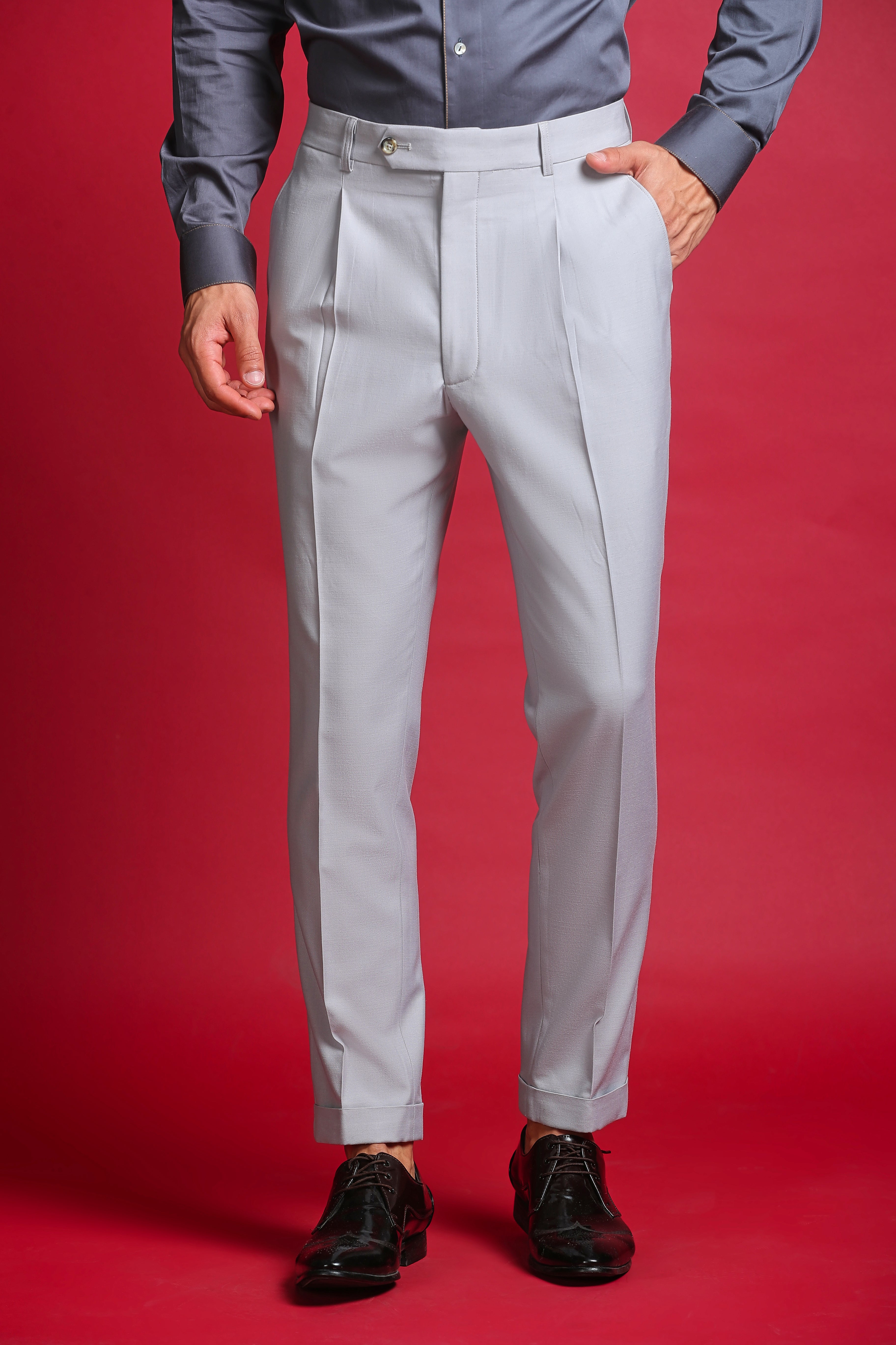 Pista Green Denim-Style Formal Pants Pista Green Denim-Style Formal Pants