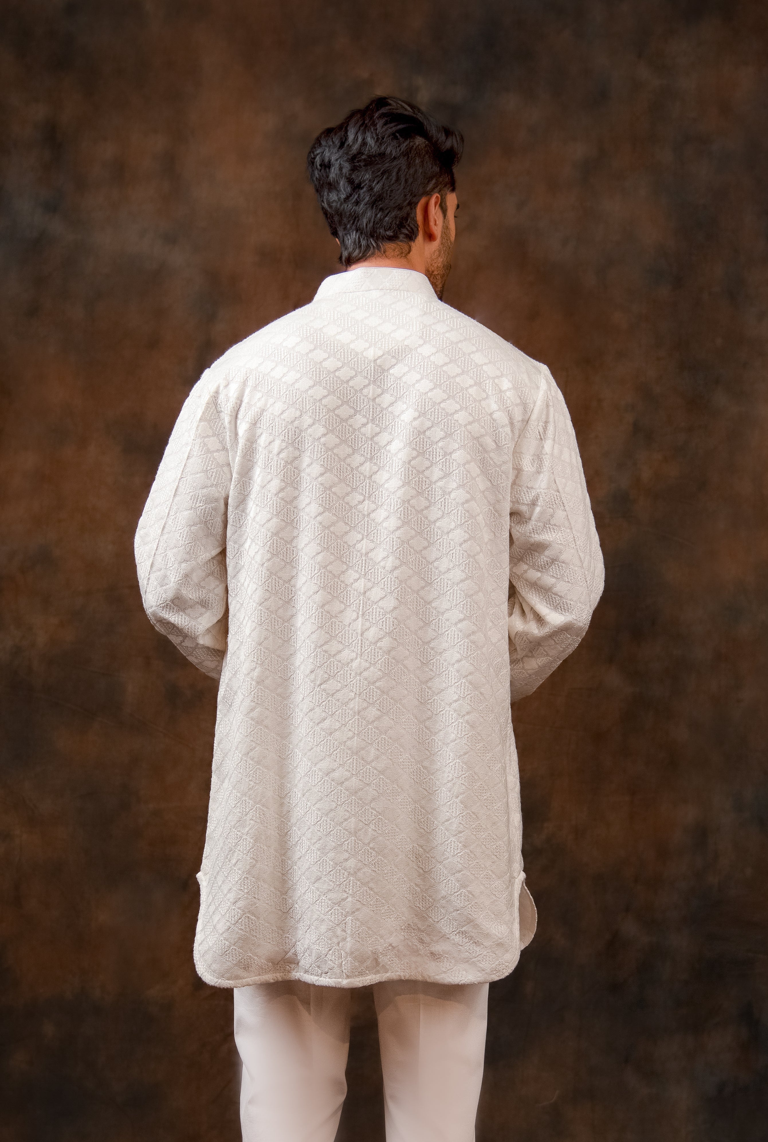 Ivory Button-Front Textured Kurta