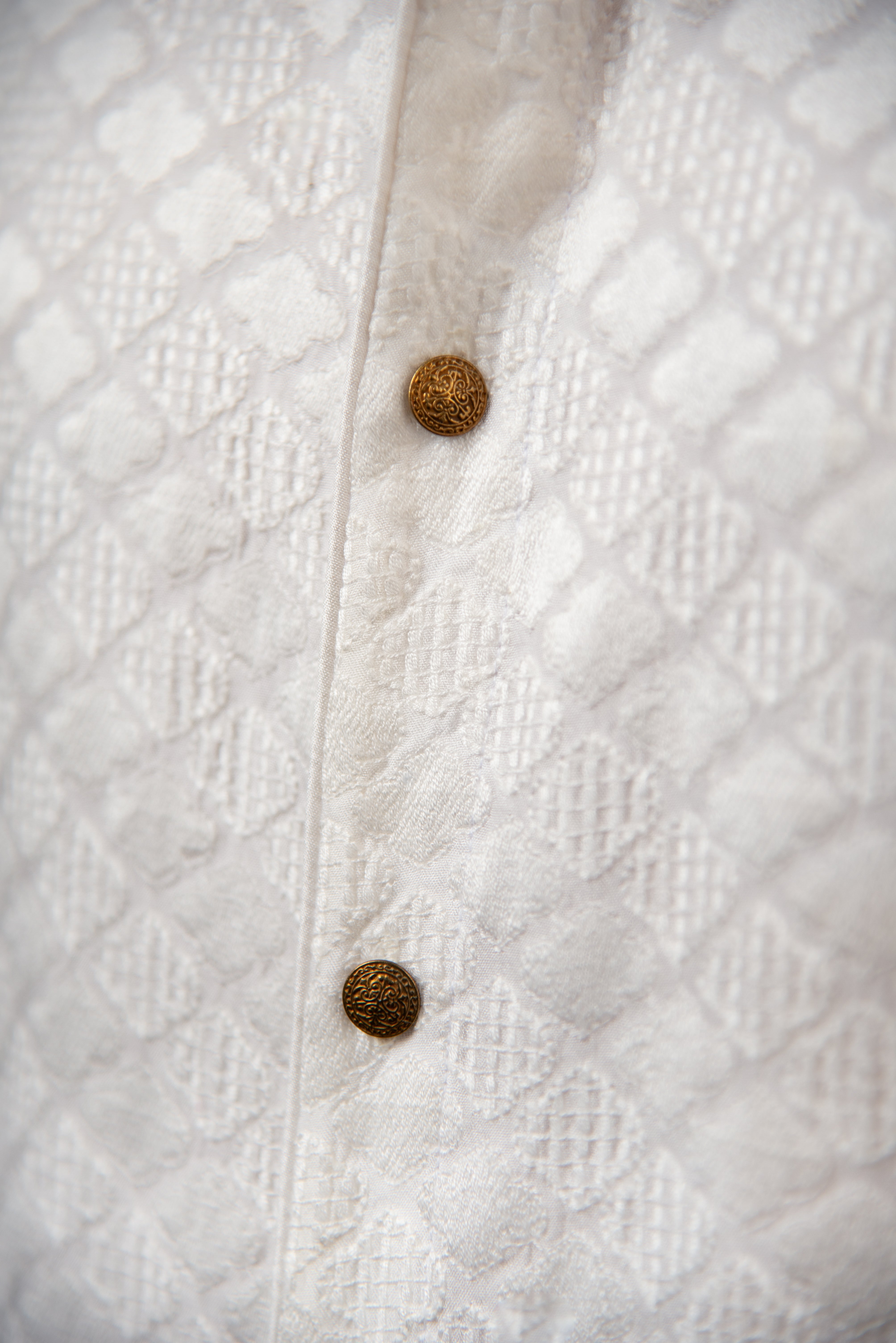 Ivory Button-Front Textured Kurta