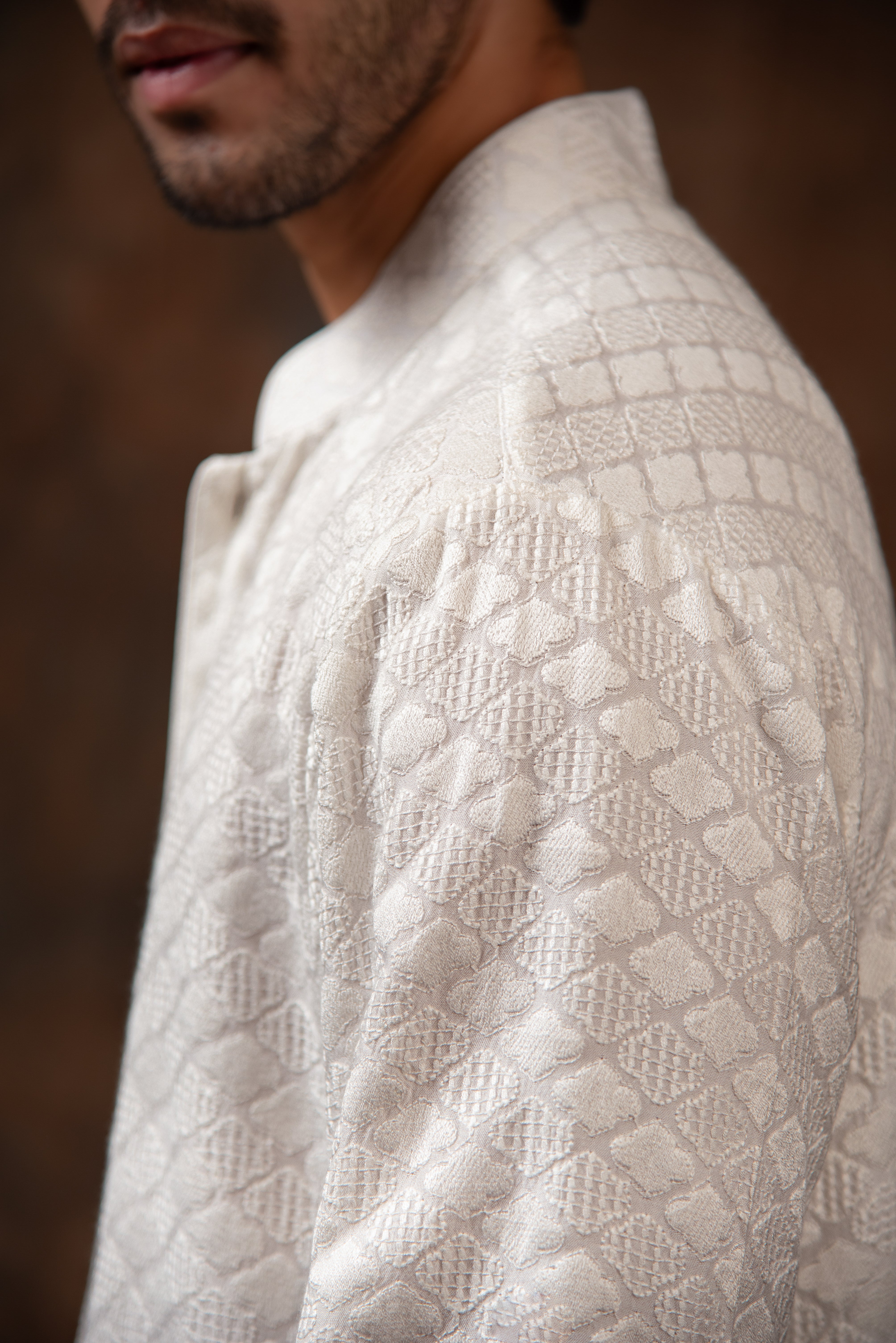 Ivory Button-Front Textured Kurta