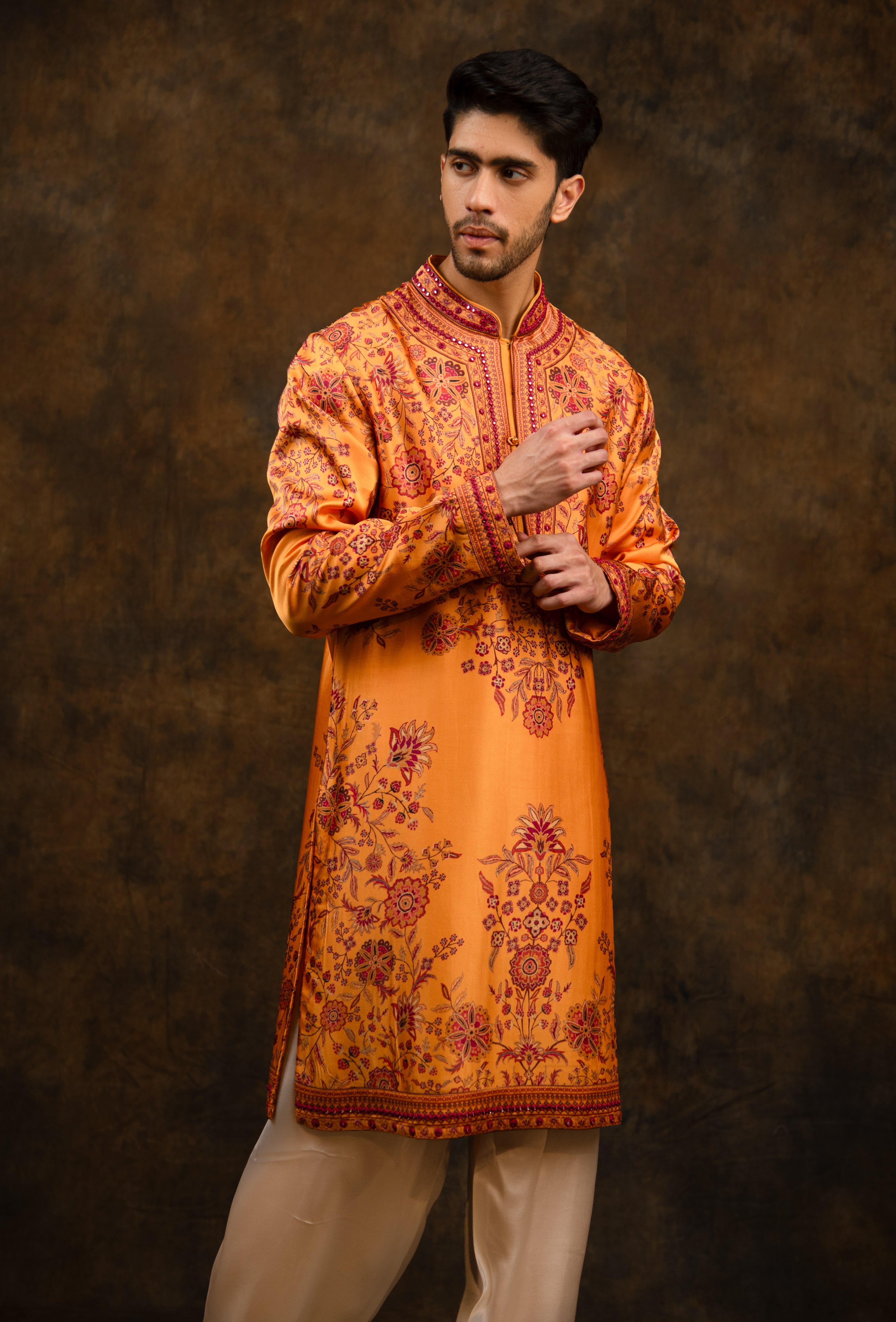 slim fit dress slacks Split Color Mesh Men's Kaftan Dress main image 0