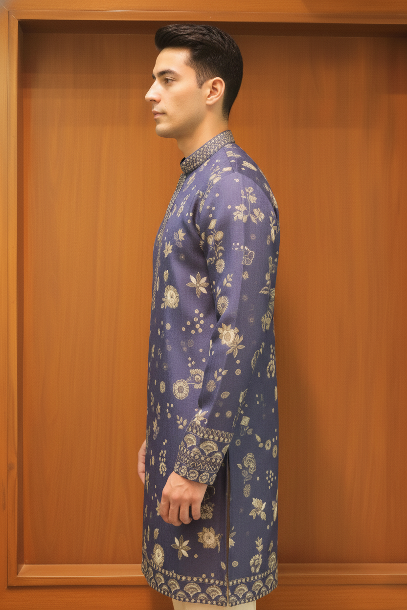 Midnight Blue Floral Heritage Kurta