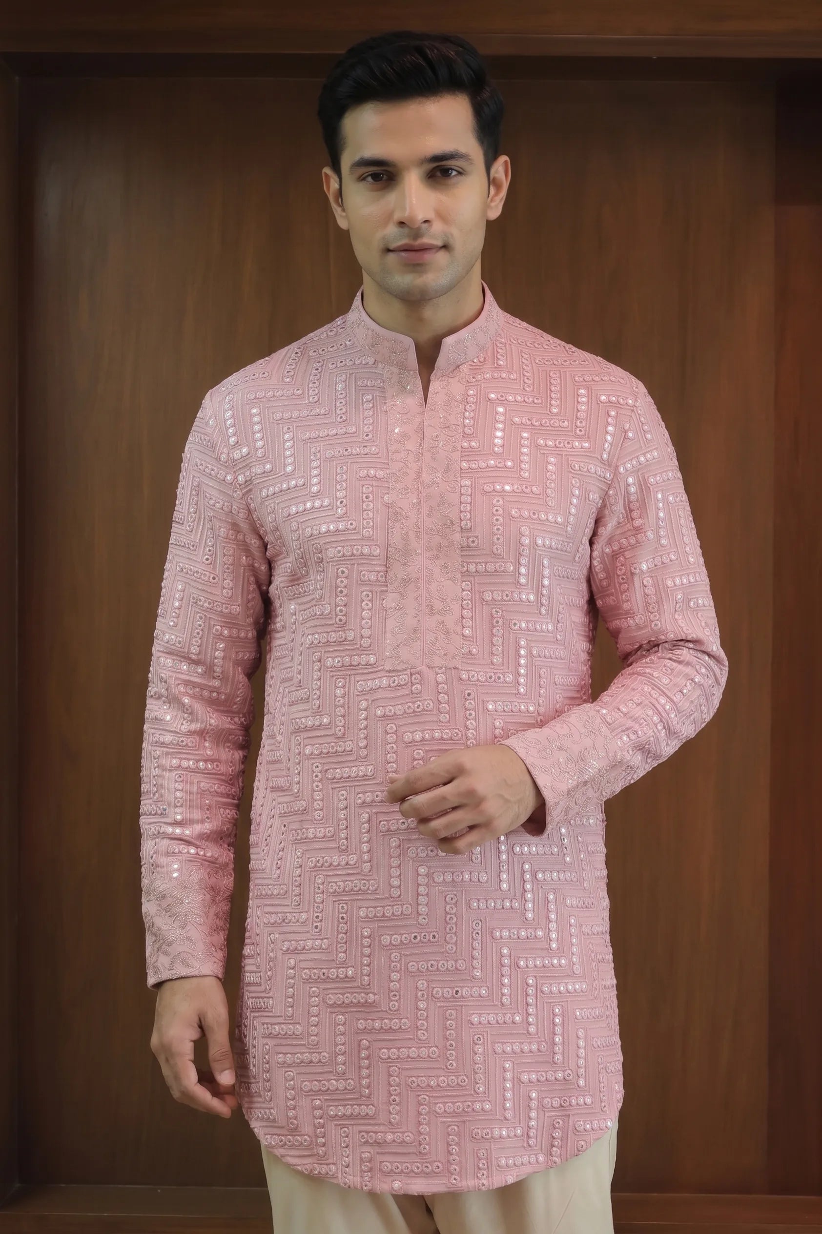 Gulabo Lilac Embroidered Kurta with Stole – front view | Char Chaand