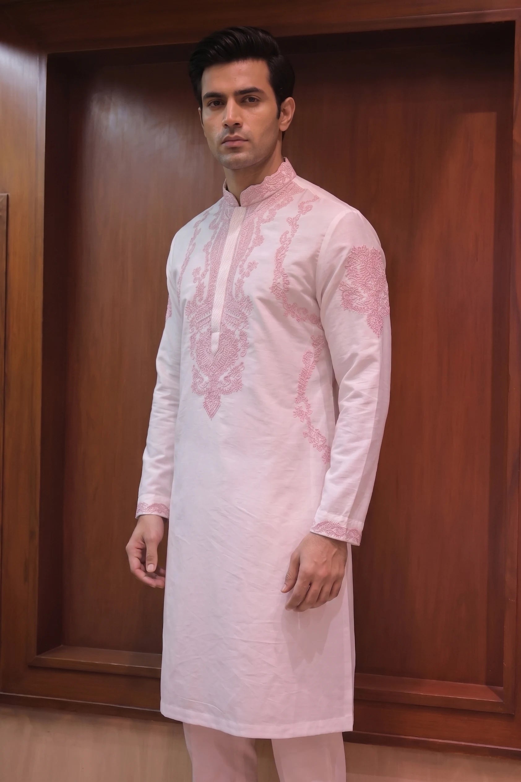 Ivory Chanderi Embroidered Kurta – side view | Char Chaand