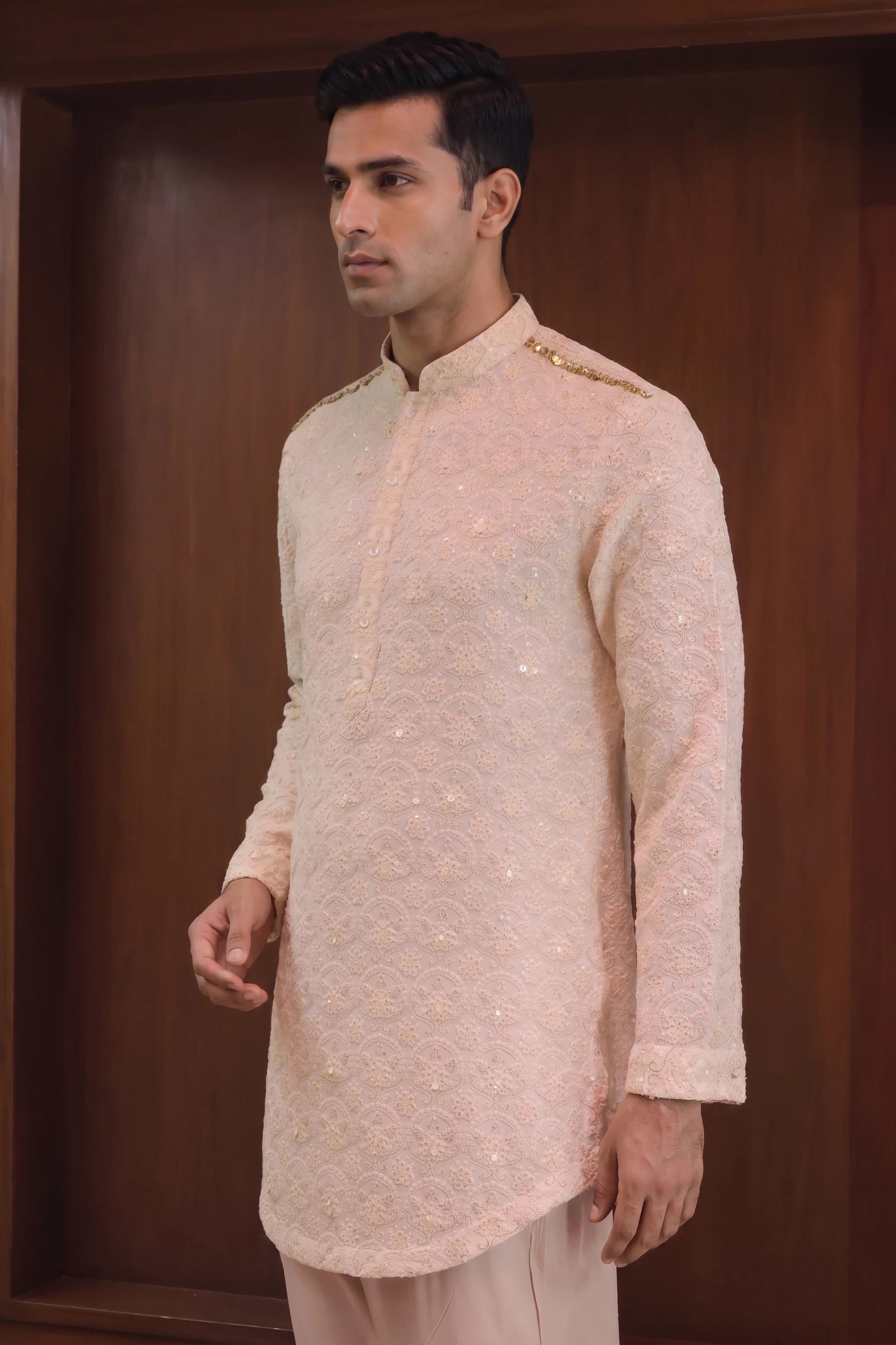 Regal Chikankari Embroidered Kurta – side view | Char Chaand