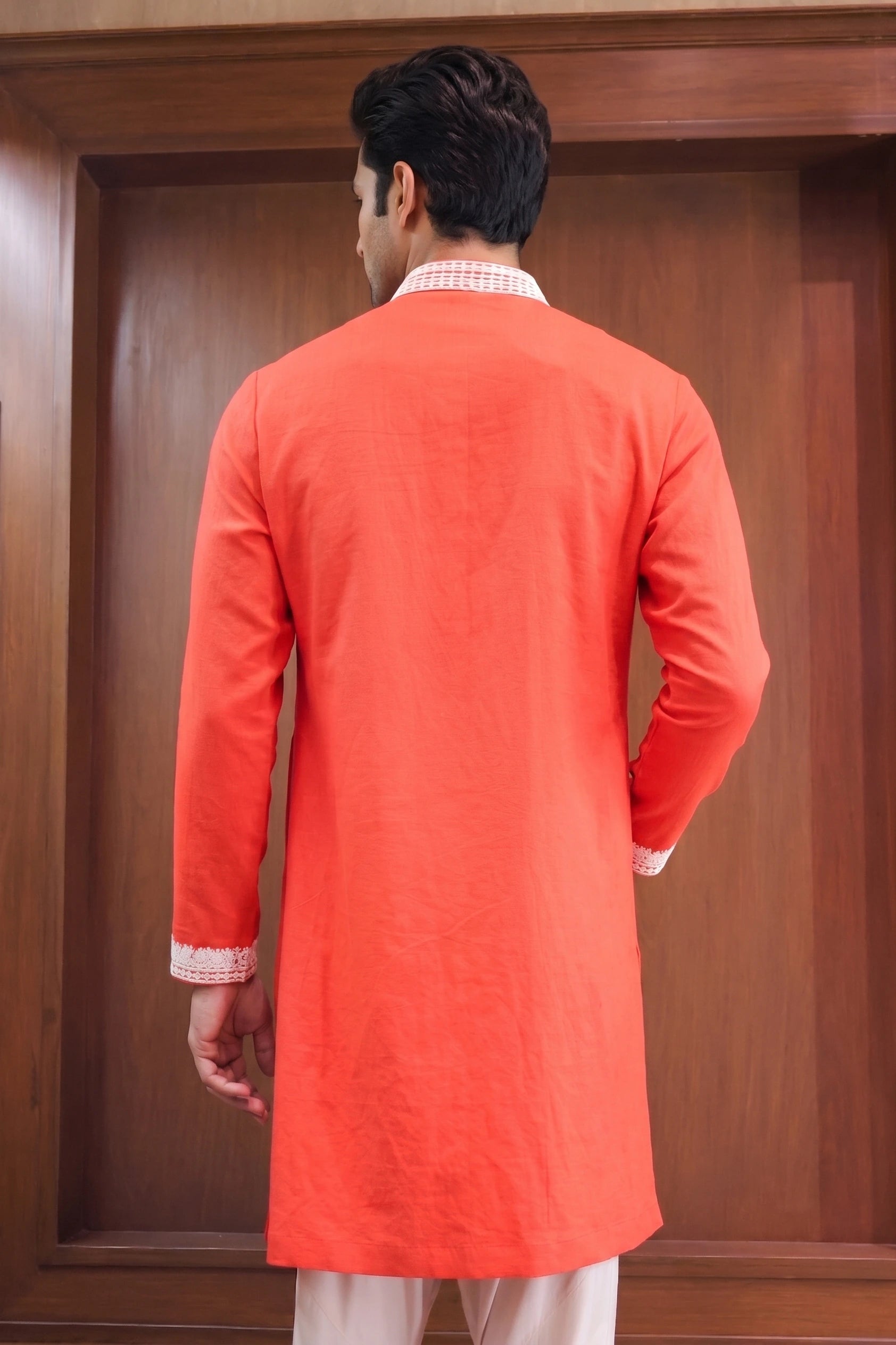 Rangrez Red Silk Embroidered Kurta – embroidery detail | Char Chaand