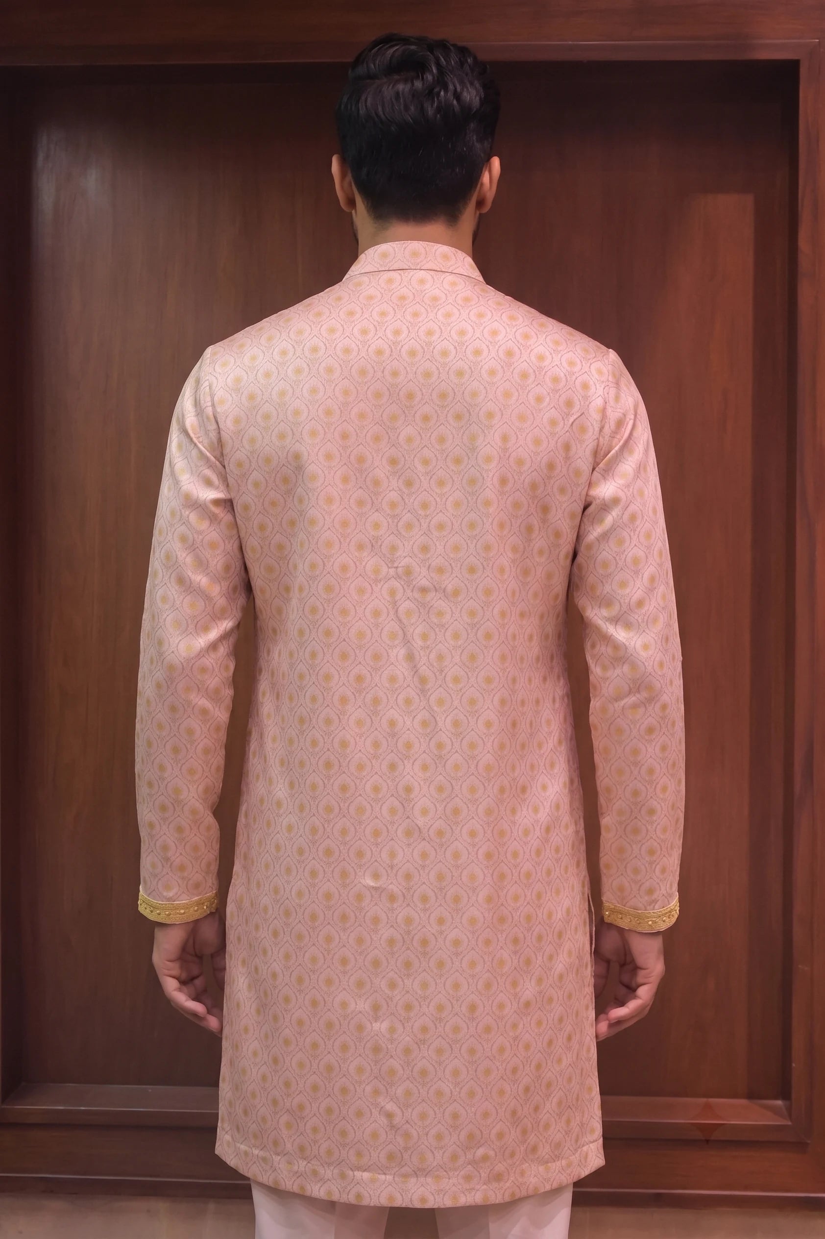 Ivory Mustard Embroidered Linen Satin Kurta – embroidery detail | Char Chaand