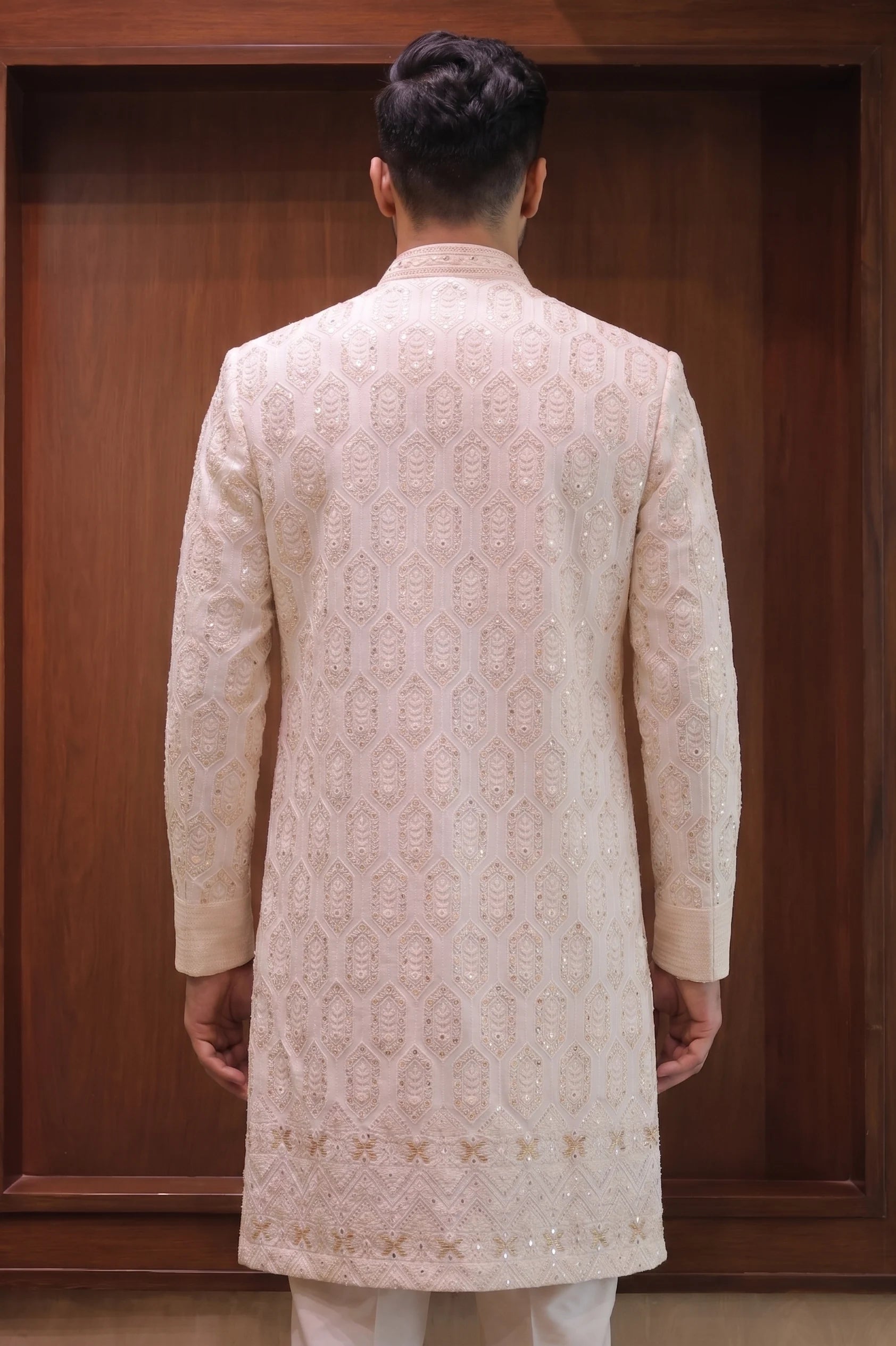Noor Ivory Georgette Embroidered Kurta – embroidery detail | Char Chaand