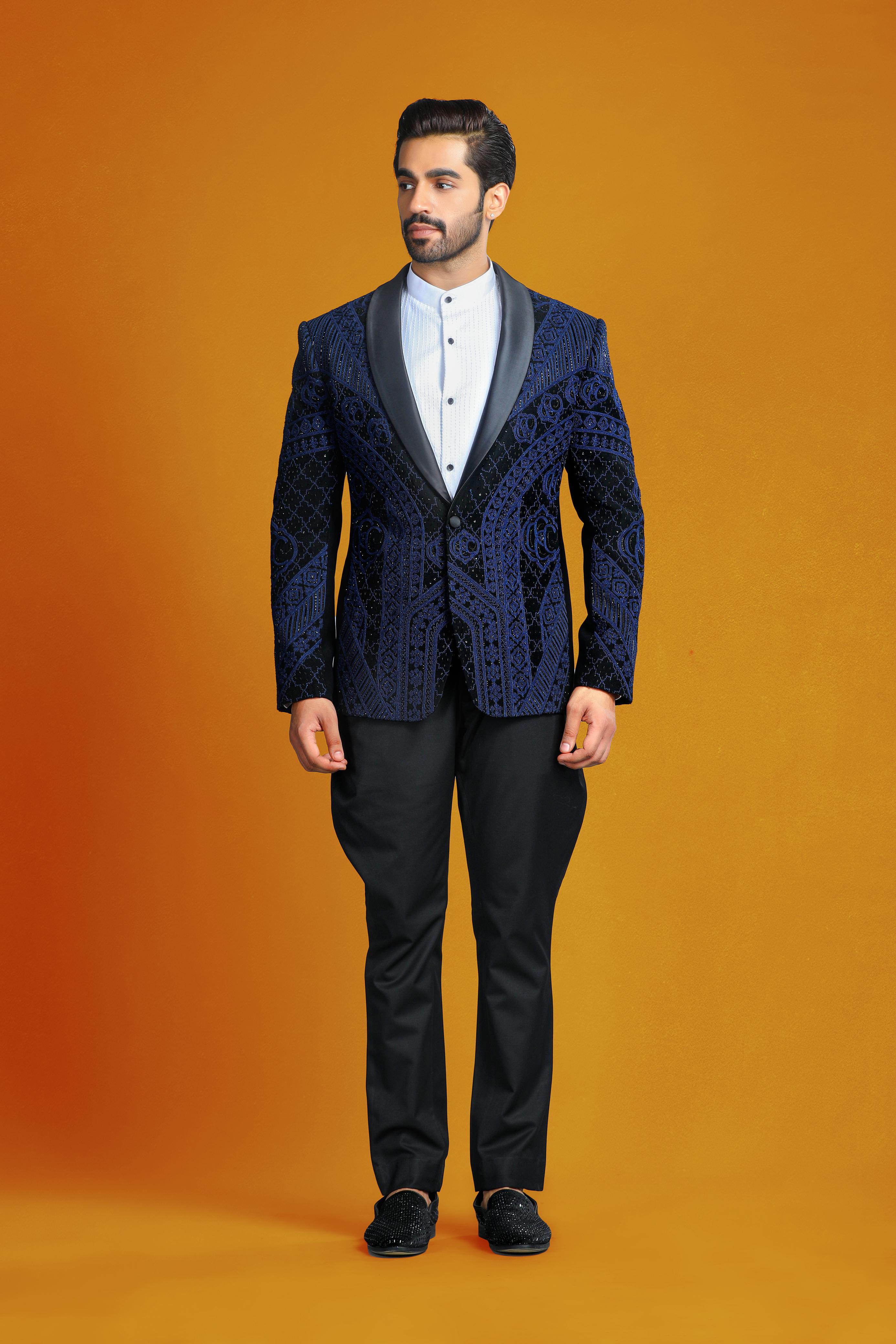 Midnight Aura Black Blue Tuxedo Set